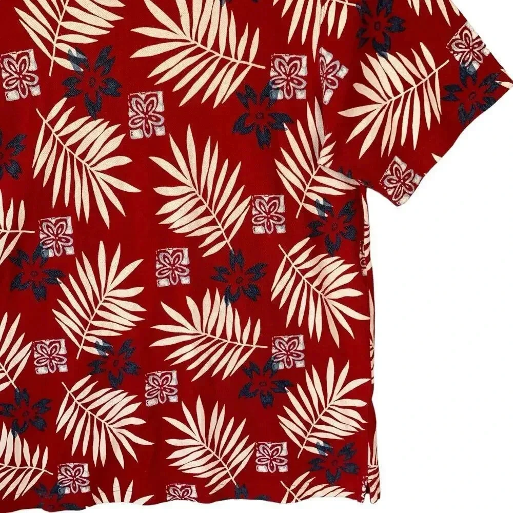 Ralph Lauren Chaps Vintage Hawaiian Short Sleeve Knit Polo Shirt XL Red Cotton
